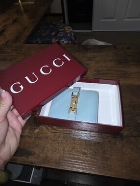 Gucci Sky Blue Leather Wallet And Gucci Box